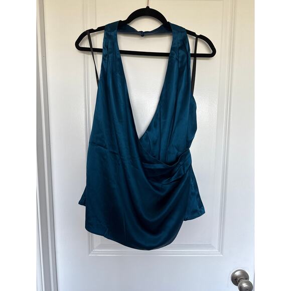 NWT Ann Taylor Studio Collection Silk Surplice Halter Top, L - Picture 2 of 7
